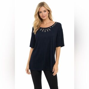 TanJay Textured Top Black Beaded Neck Size 2X